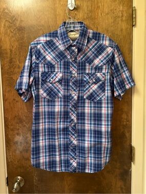 Wrangler Men’s Blue Plaid Short Sleeve Western Shirt